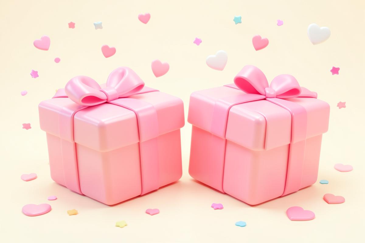 Pink gift boxes with ribbons and hearts